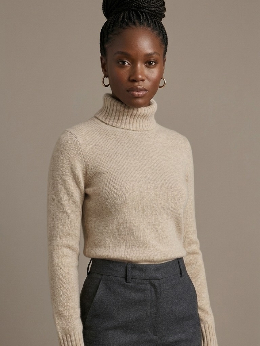 Women Lamb Wool Angora Knit Sweater Turtleneck camel Lightweight Winter Cozy